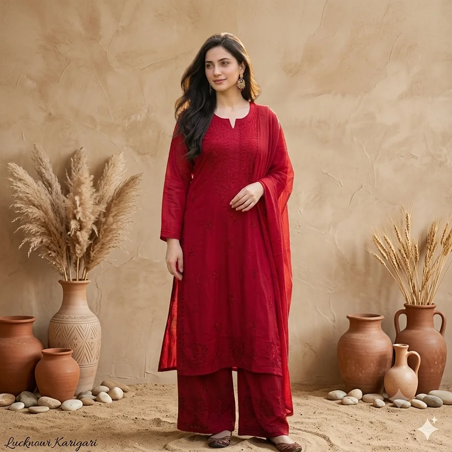 Maroon Alifa Rayon  3 Psc Set