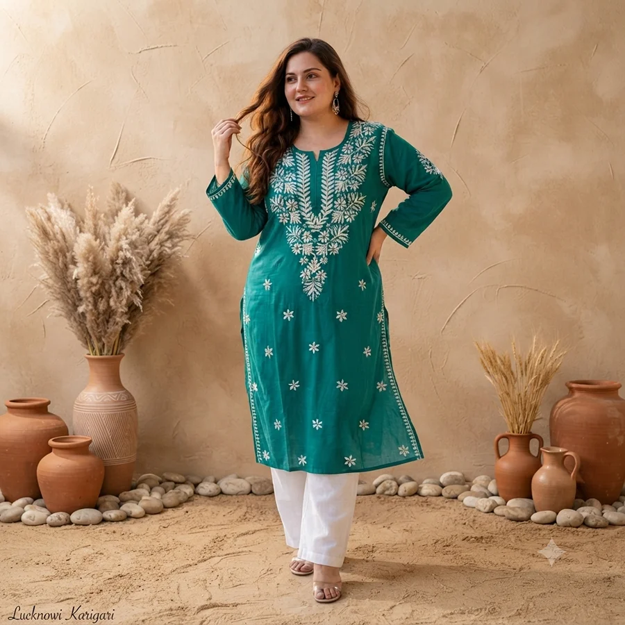 Teal Green Rayon fabric GB  Kurti