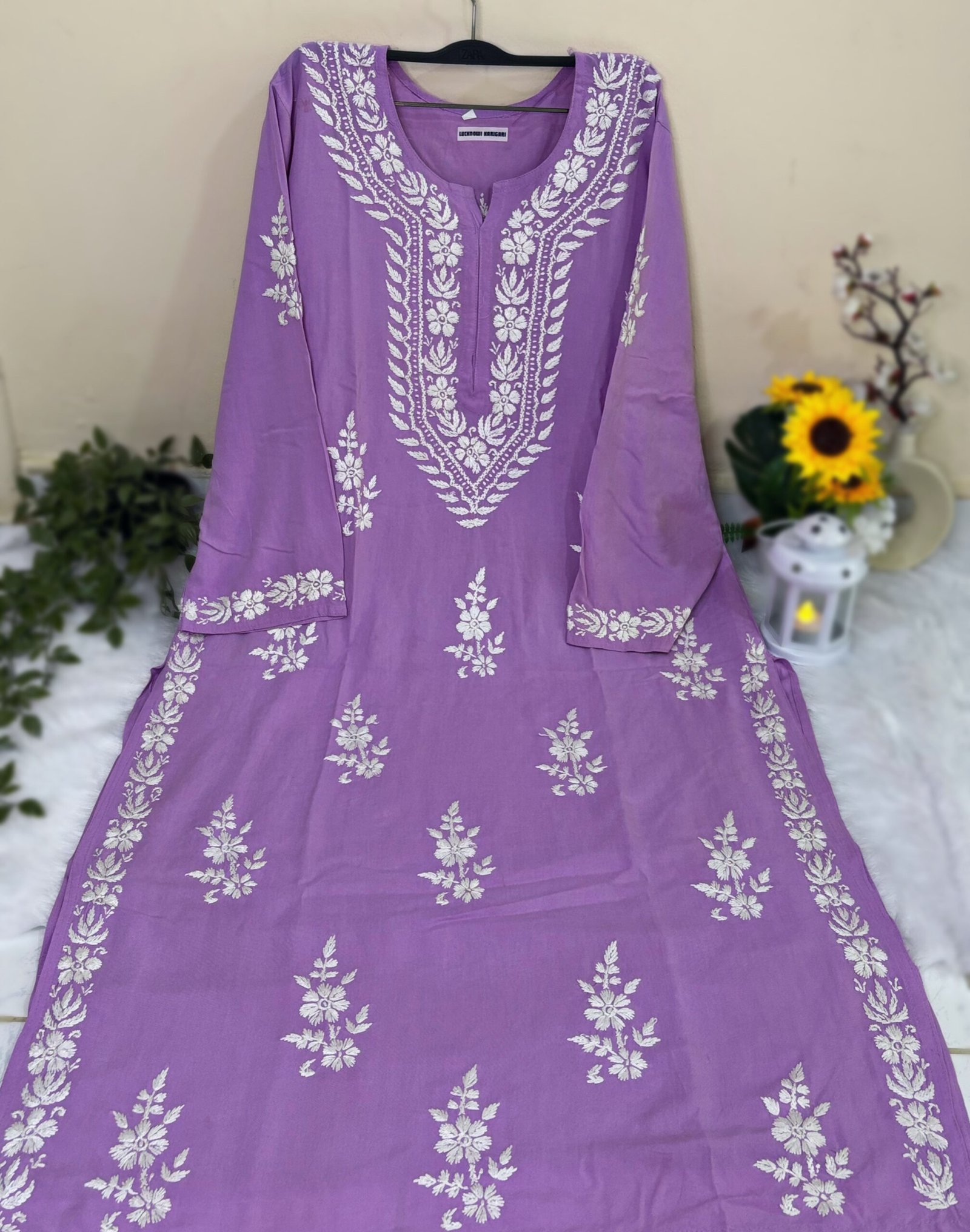 Levender Rayon fabric Fancy Long Kurti - Image 2