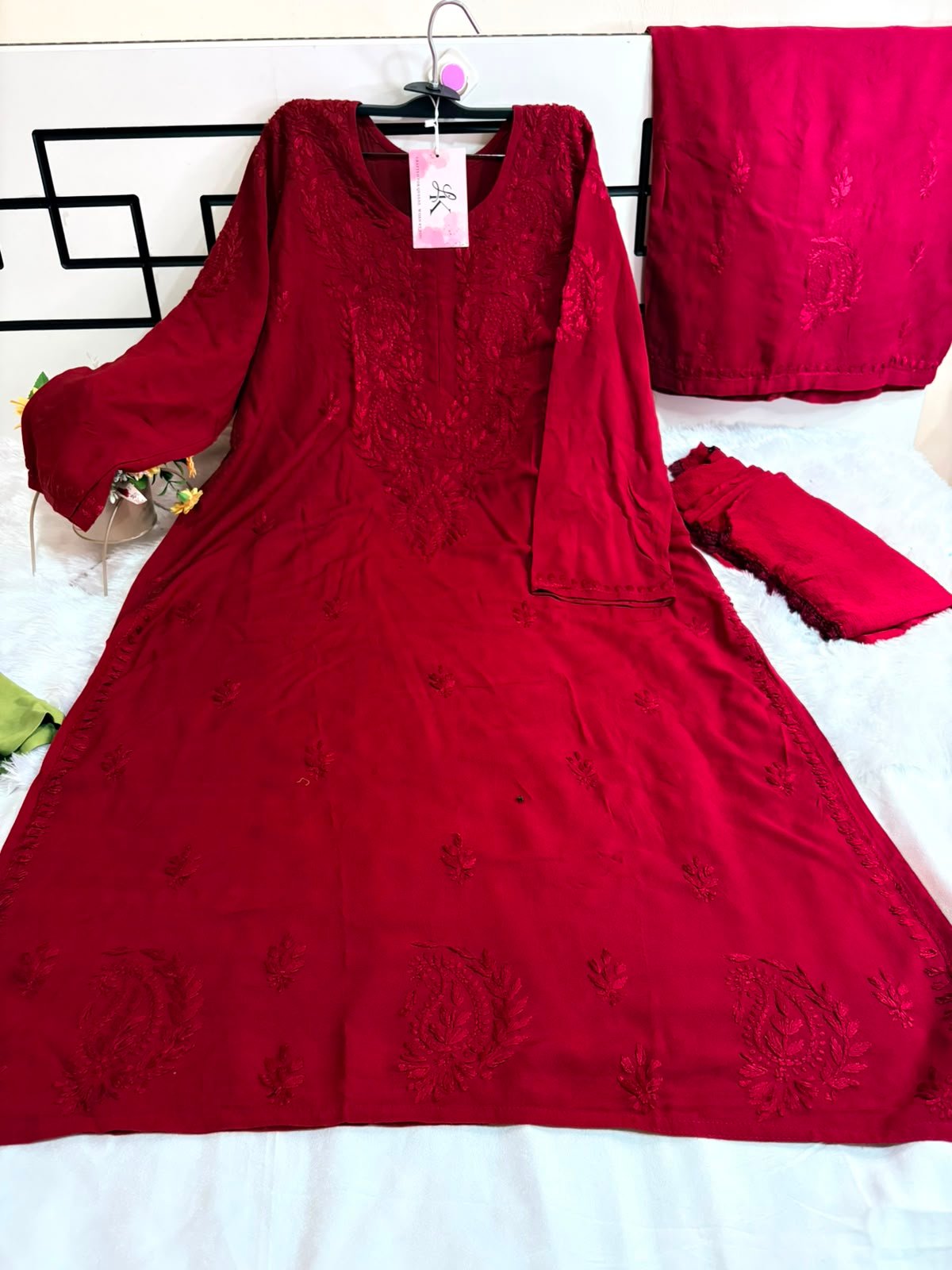 Maroon Alifa Rayon 3 Psc Set - Image 2