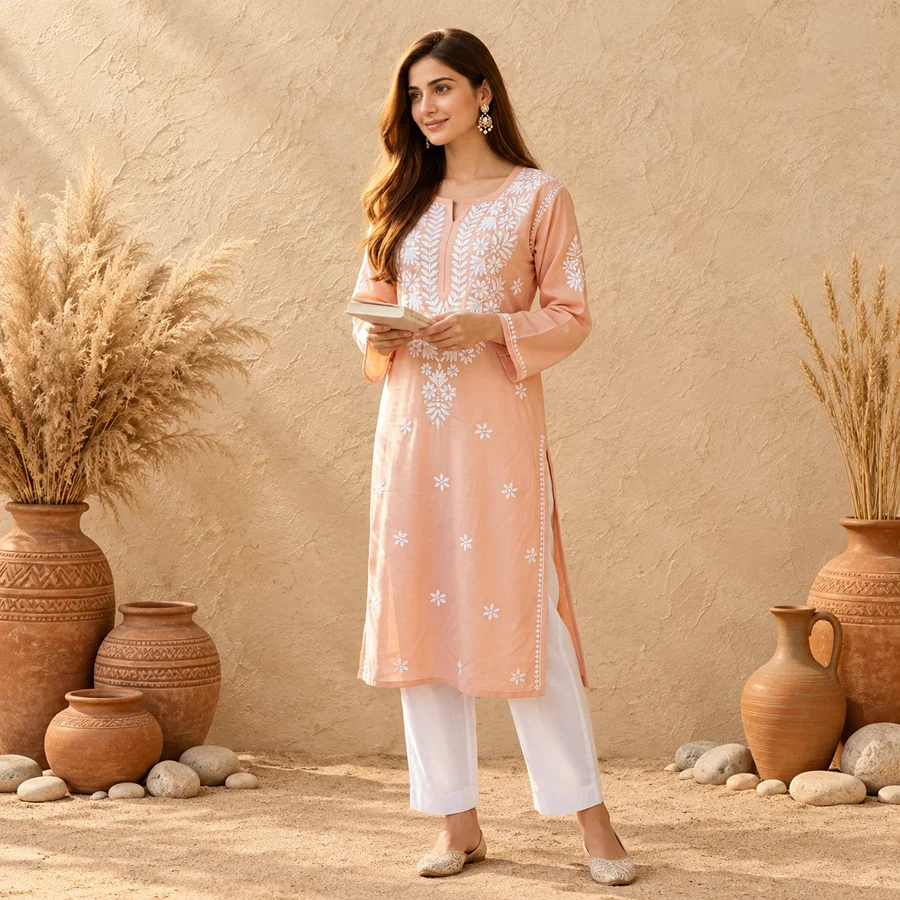 Peach Rayon fabric GB  Kurti