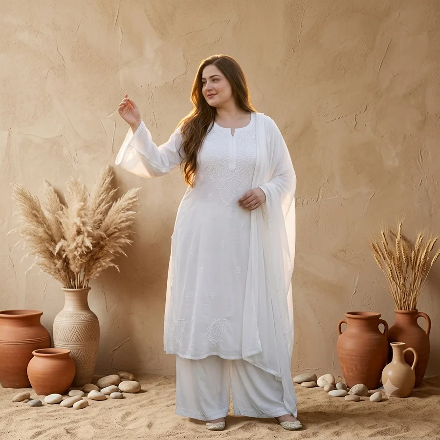 Plus Size White Ombre Rayon Ombre 3pcs Set
