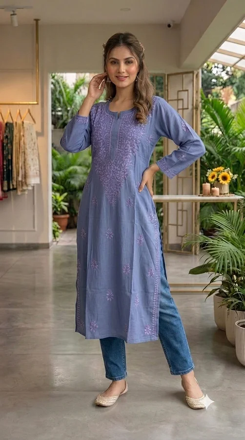 Grayish Blue Silk Fabric Kurta