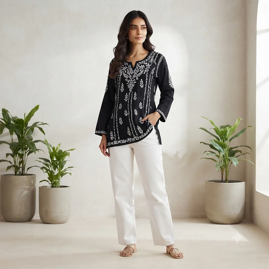 Black Rayon short panel kurta  Short Kurta