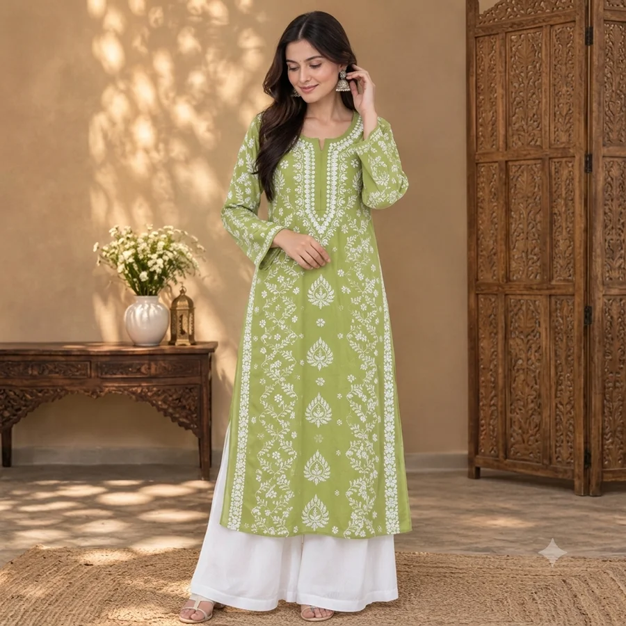 Pista-Rayon panel zikzag kurta