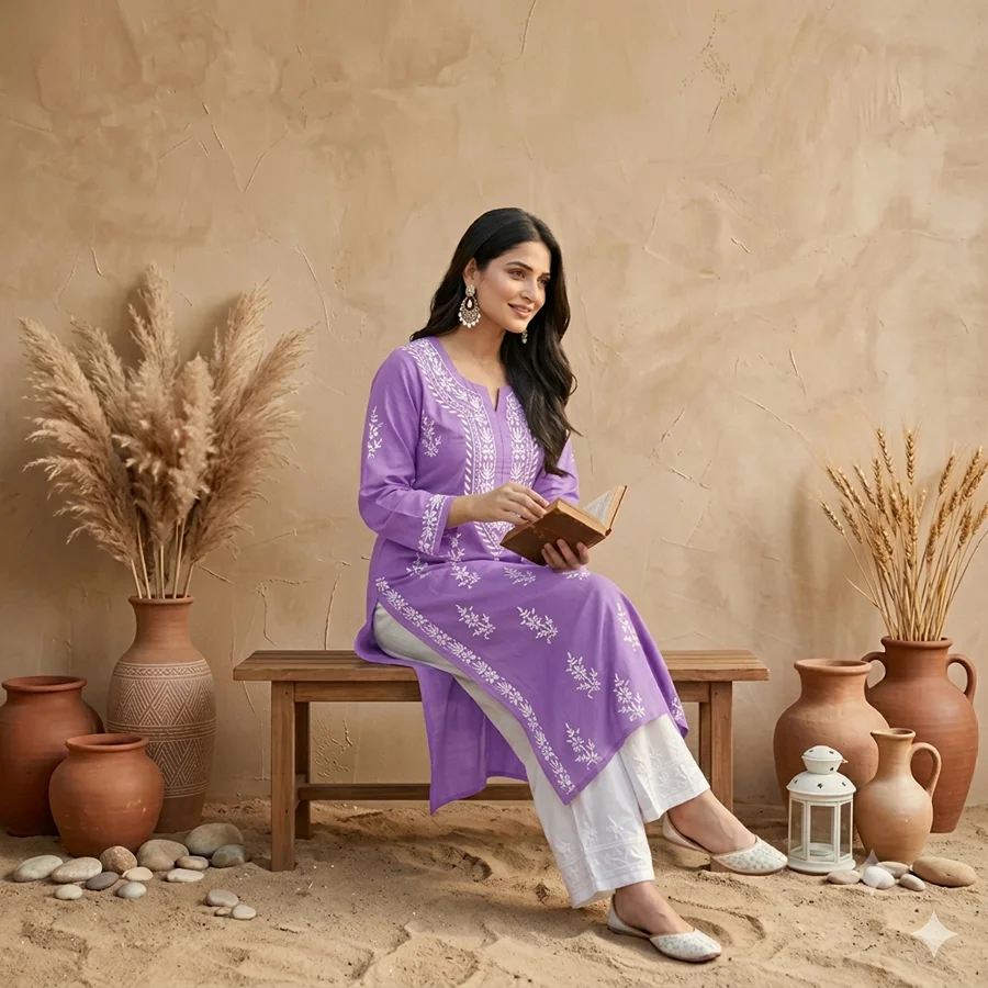Levender Rayon fabric Fancy Long Kurti