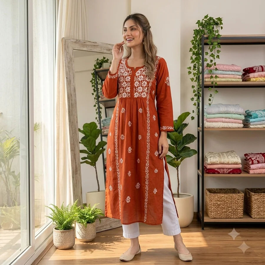 Fire orange Naira Cut Malmal Kurta