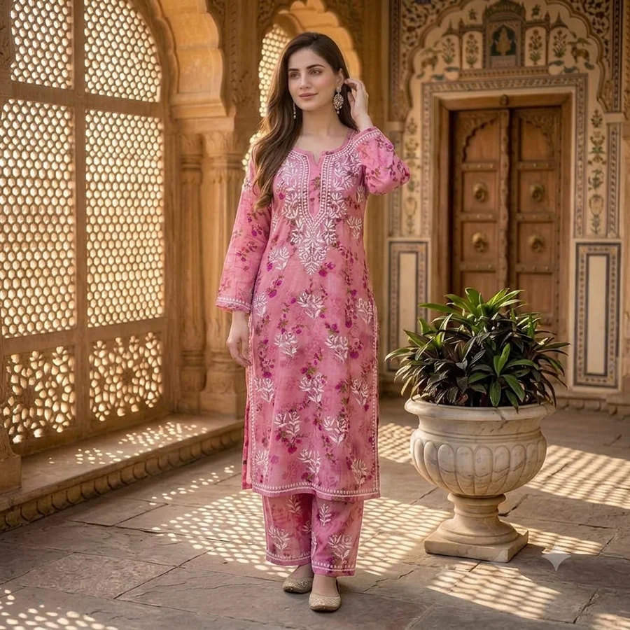 Peach Pink Premium Malaml Floral Set