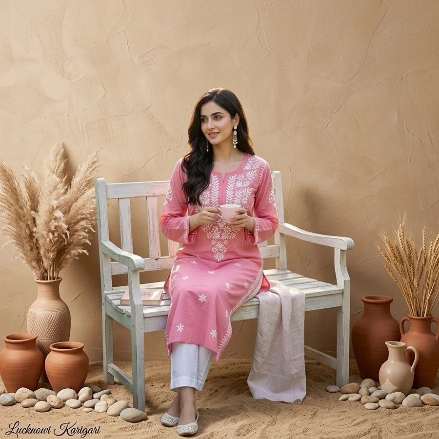 Baby Pink Rayon fabric GB  Kurti