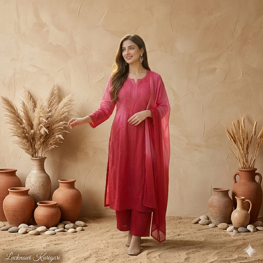 Red Ombre Rayon Fabric 3pcs Set