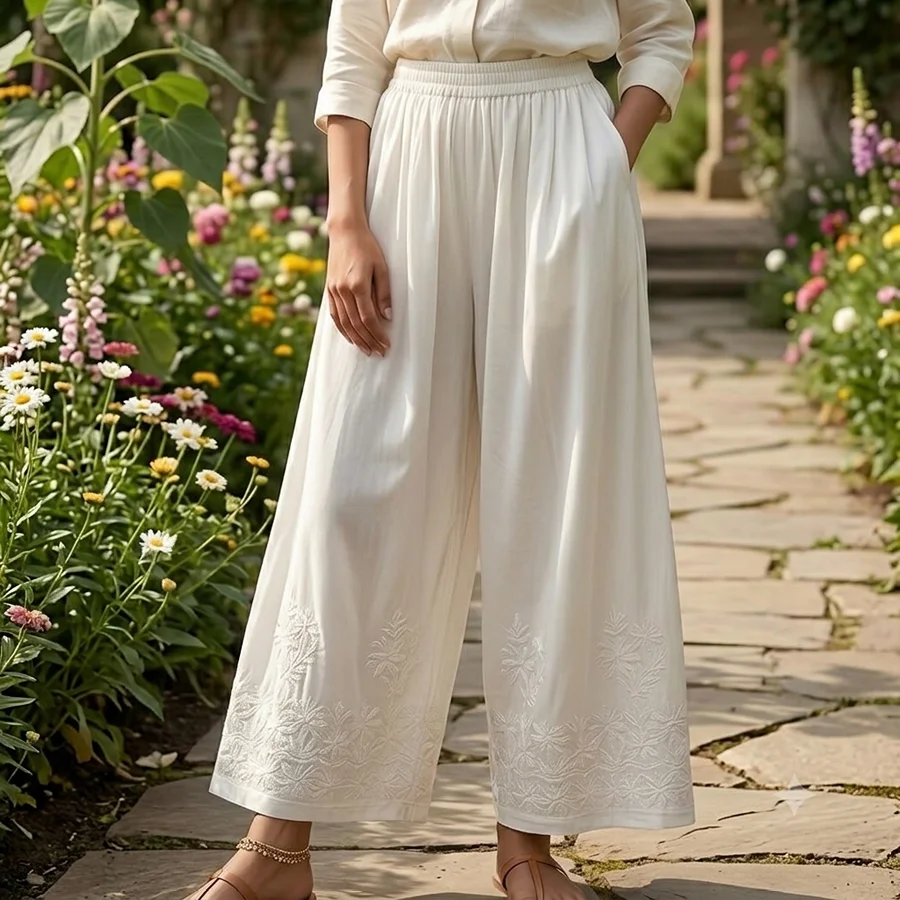 Rayon flower Palazzo in white Colour