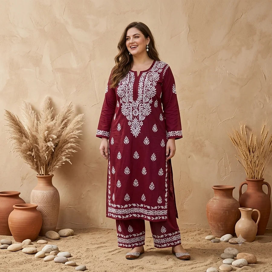 Maroon Colour Rayon Fabric Bale work Kurta with Palazzo Set