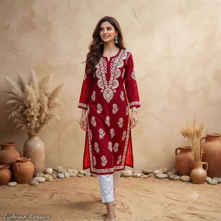 Maroon Colour Rayon v boota  Kurta
