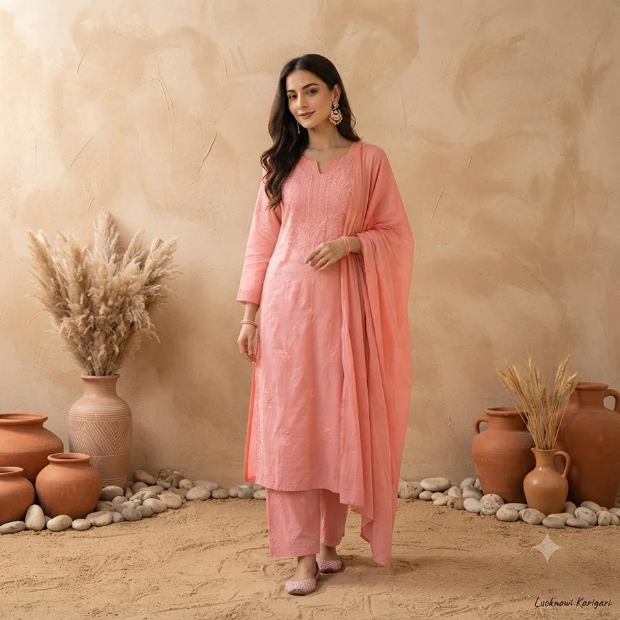 Peach Ombre Rayon Fabric 3 Pcs Set