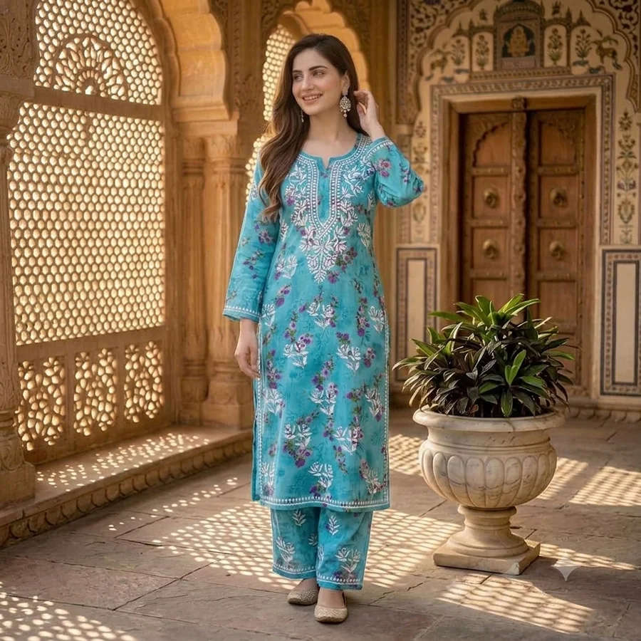 Blue Premium Malaml Floral Set