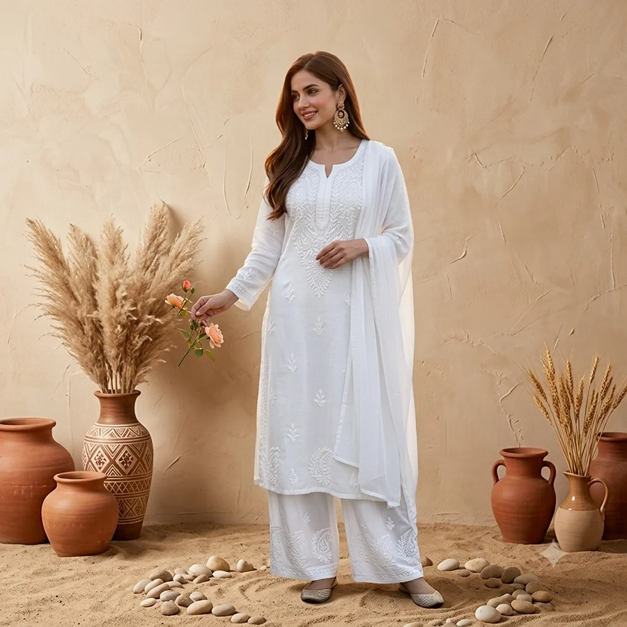 White Ombre Rayon Fabric 3pcs Set