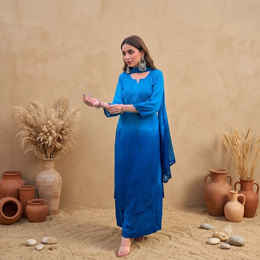 Plus Size Blue Ombre Rayon Ombre 3pcs Set