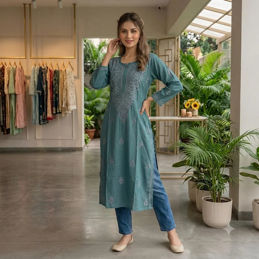 Pine green Silk Fabric Kurta
