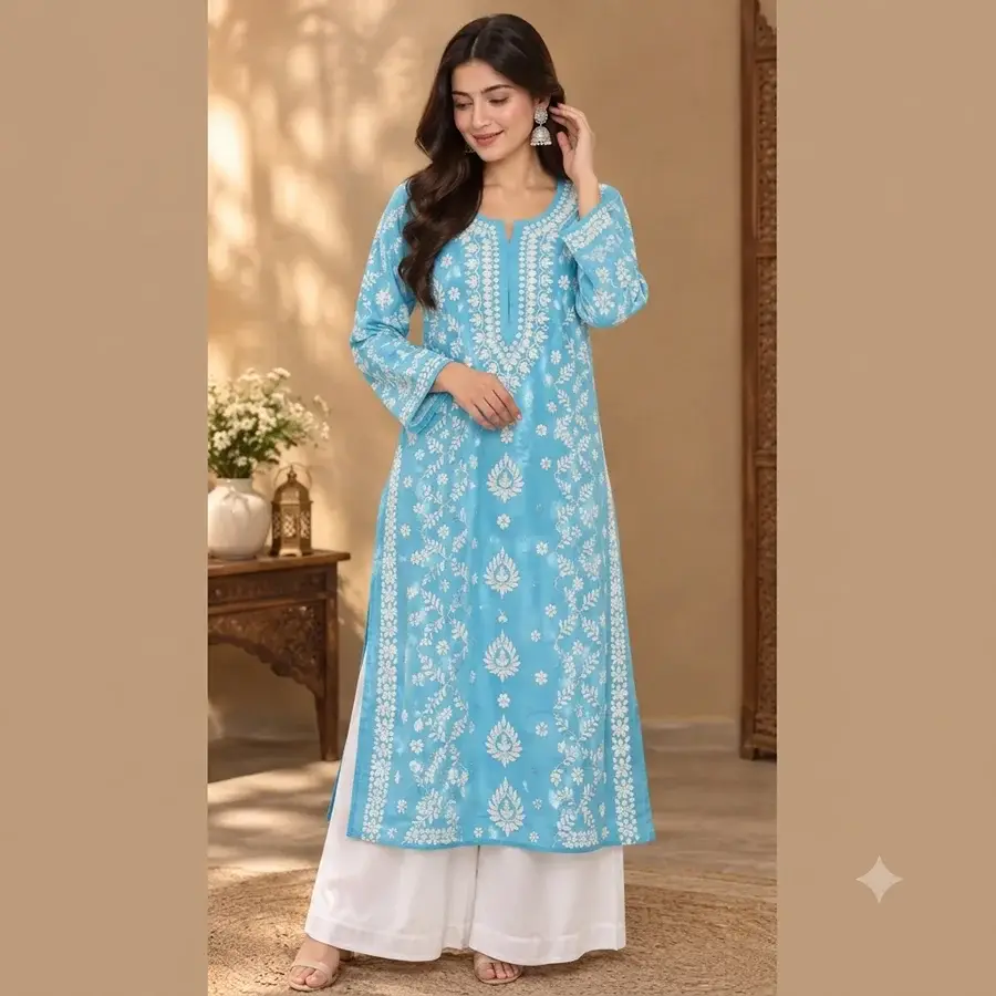 Powder Blue-Rayon panel zikzag kurta