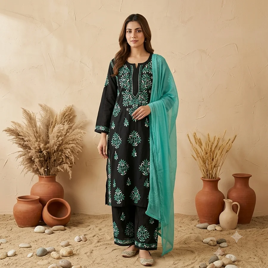 Aqua Blue Alifa Rayon fabric 3 Psc Set