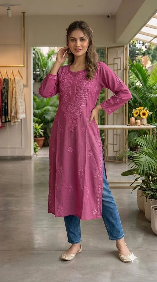 Flamingo pink Silk Fabric Kurta