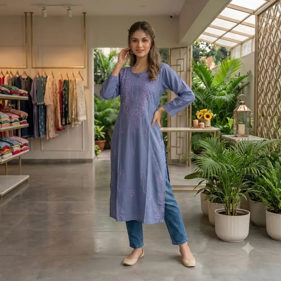 Grayish Blue Silk Fabric Kurta