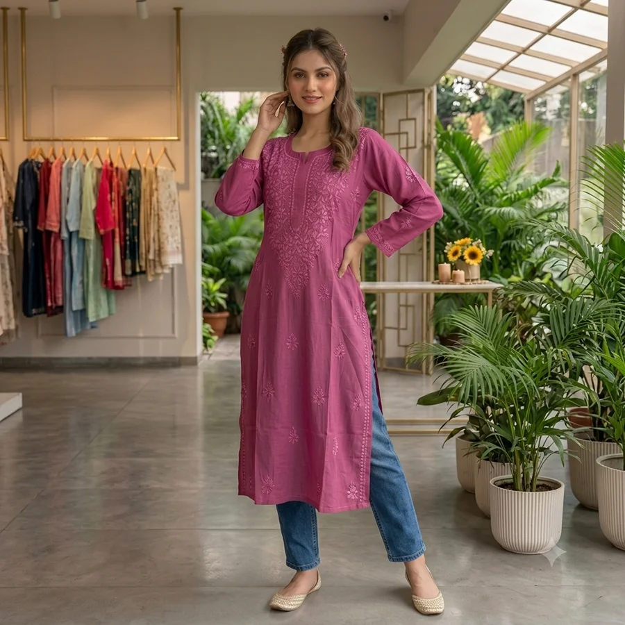 Flamingo pink Silk Fabric Kurta