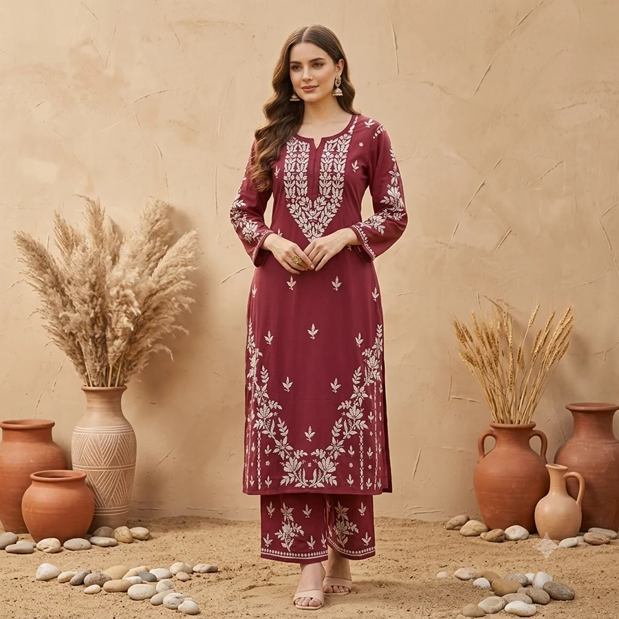 Mayra Cherry Red Maroon Daman Set