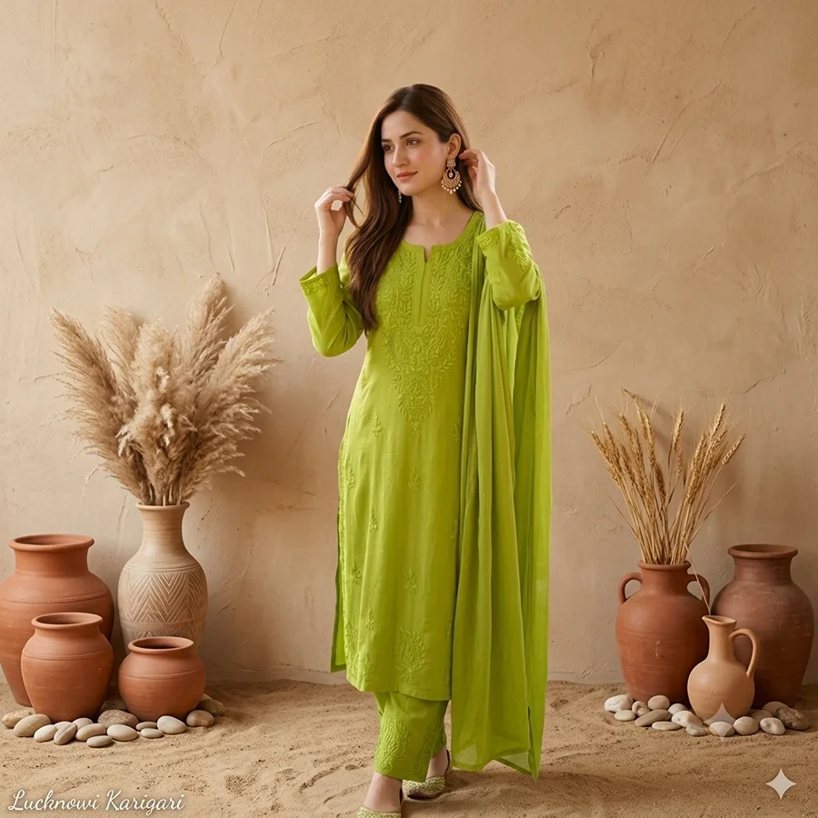 Olive Green Ombre Rayon Fabric 3pcs Set