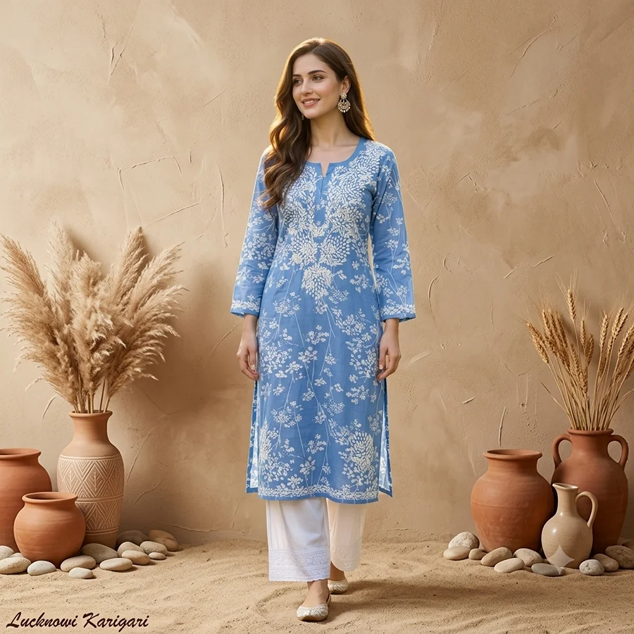 Malmal Cotton- Blue Kurti