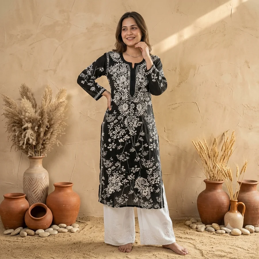 Malmal Cotton- Black Kurti