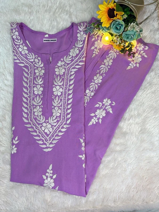 Levender Rayon fabric Fancy Long Kurti - Image 3