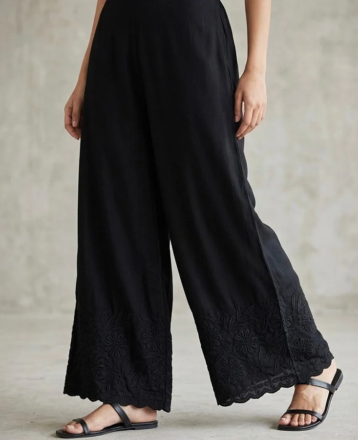 Rayon Machine Work Palazzo In Black
