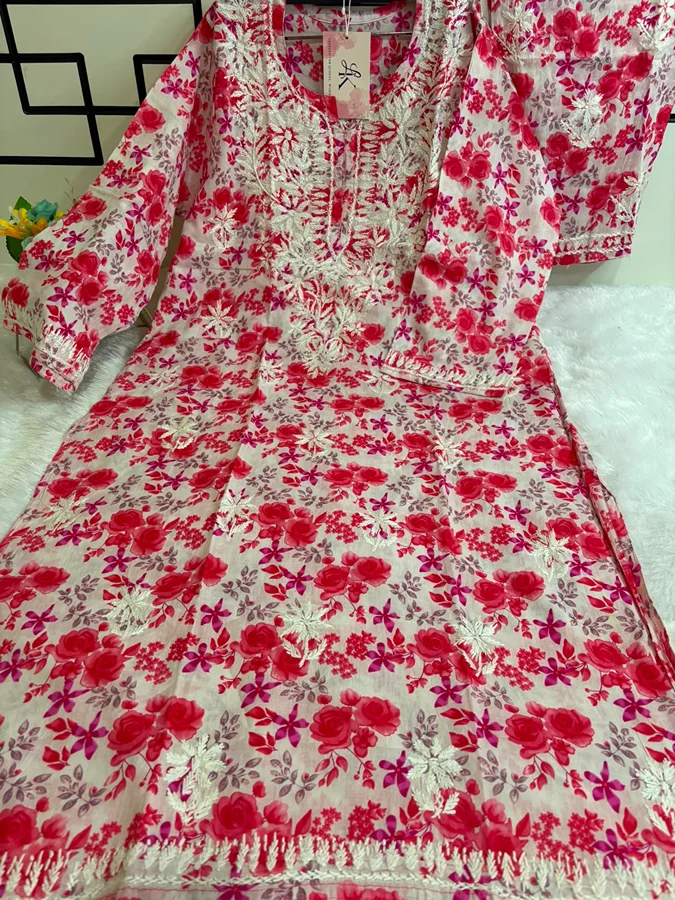 White on Pink Multicolor Malmal Set Floral Print - Image 2