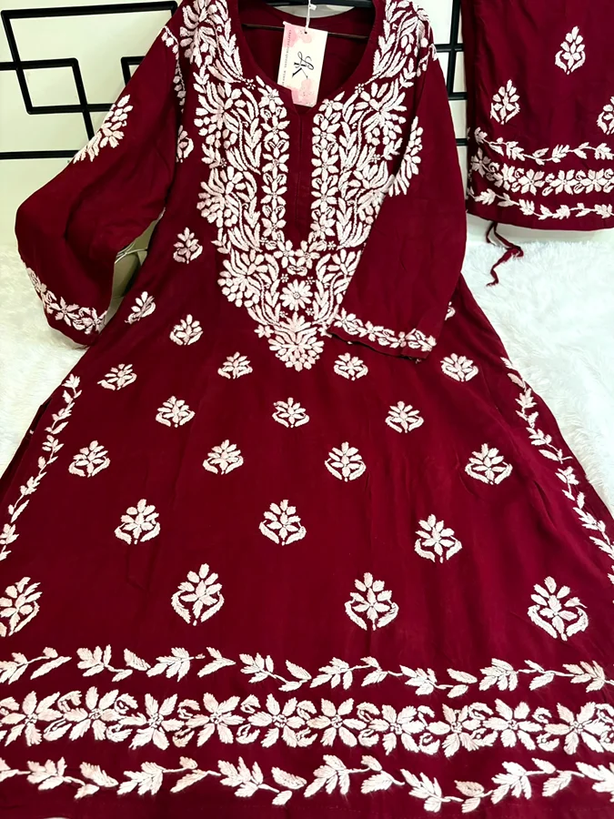 Maroon Colour Rayon Fabric Bale work Kurta with Palazzo Set - Image 2