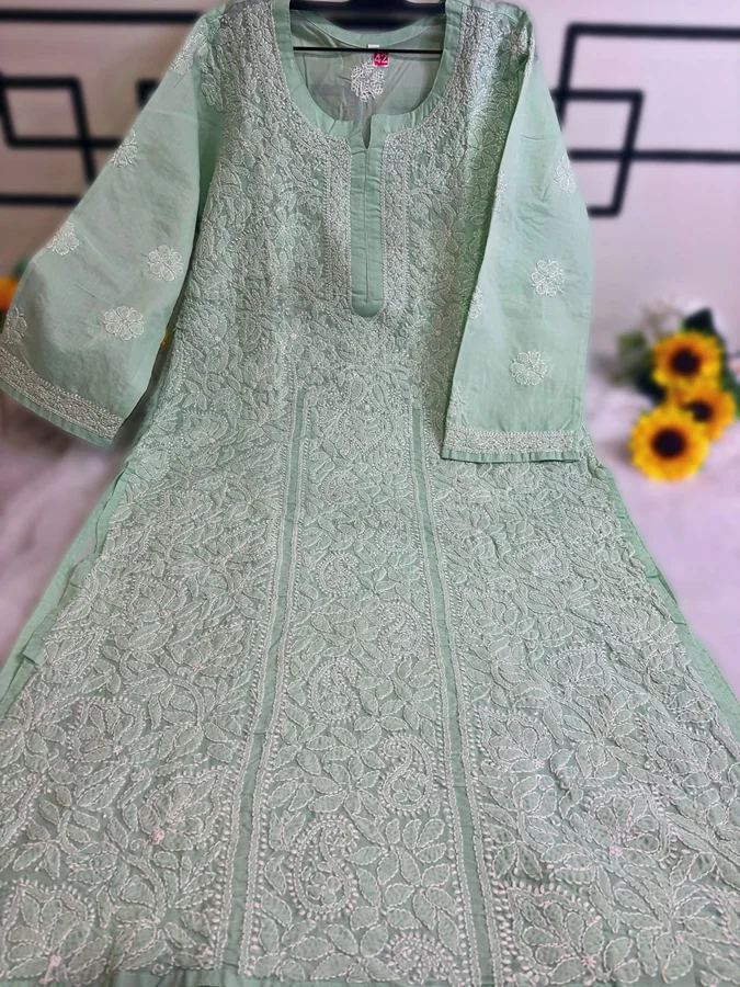 Pista Cotton Fabric-Full Jall work Kurti