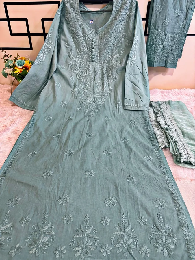 Teal Blue Ombre Shade -Cotton 3 Pcs Set - Image 2