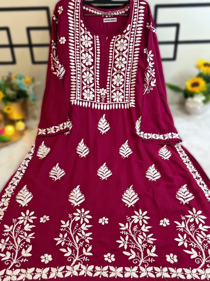 Maroon Rayon fabric Daman Kurti - Image 2