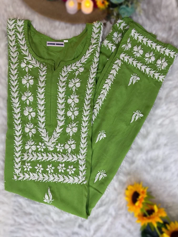 Green Rayon fabric Sleeve work Kurti - Image 3