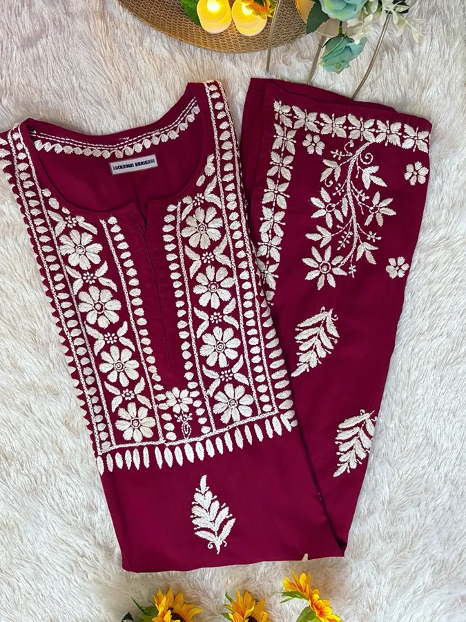 Maroon Rayon fabric Daman Kurti - Image 3