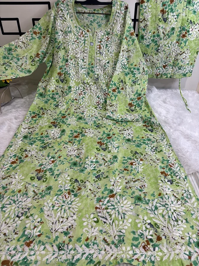 Green Colour Cotton Fabric Palazzo Set - Image 2