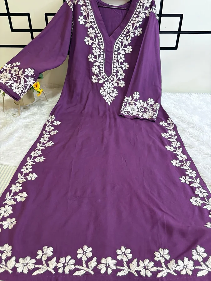 Purple Rayon Fabric V Neck Kurta - Image 2