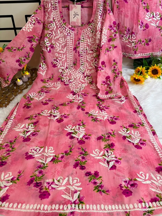 Peach Pink Premium Malaml Floral Set - Image 2