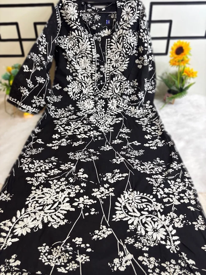 Black Malmal Cotton Kurti with Pant Set - Image 2
