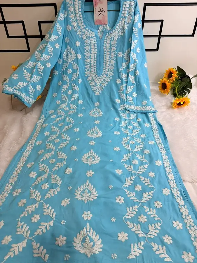 Powder Blue-Rayon panel zikzag kurta - Image 2