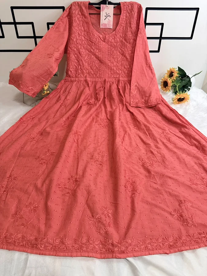 Peach Dobby Cotton Gown - Image 2