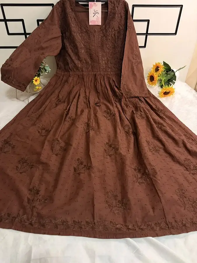 Brown Dobby Cotton Gown - Image 2