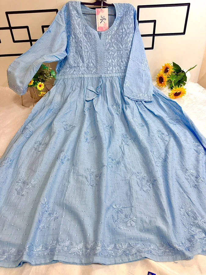 Powder Blue Dobby Cotton Gown - Image 2