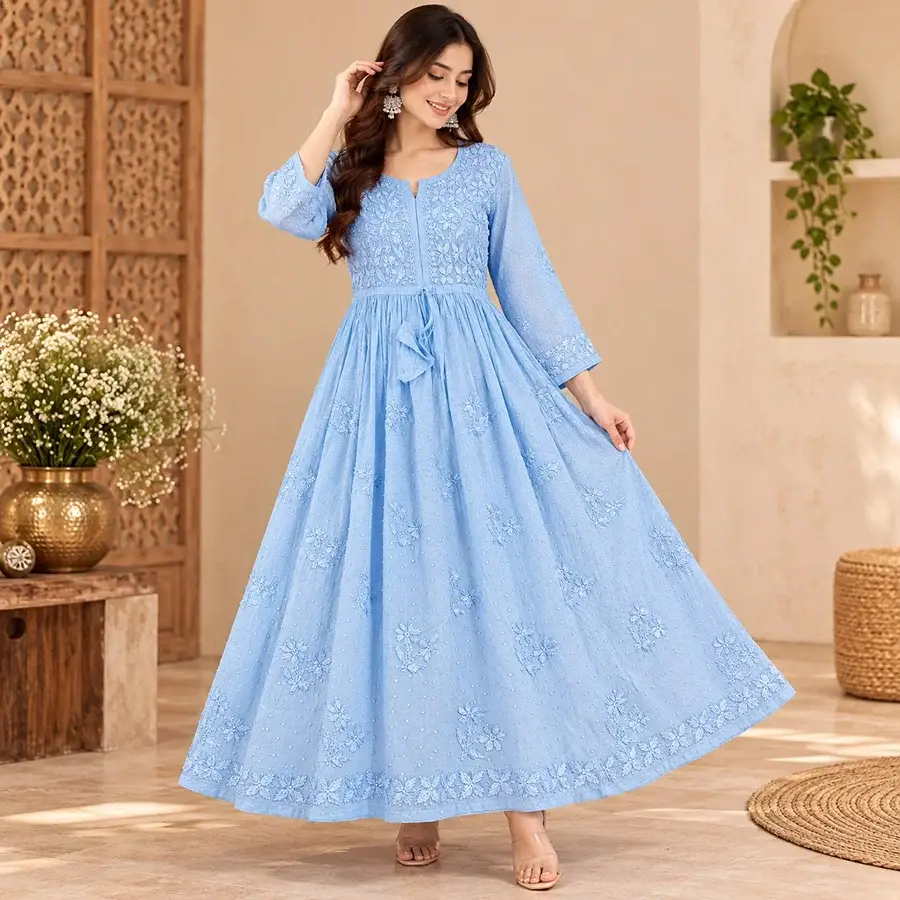 Powder Blue Dobby Cotton Gown