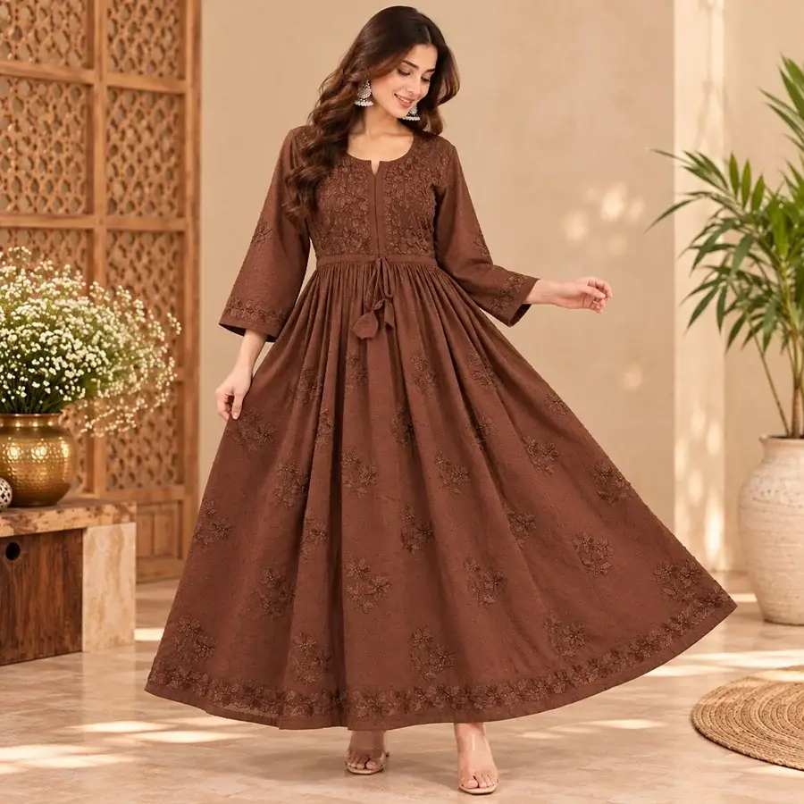Brown Dobby Cotton Gown